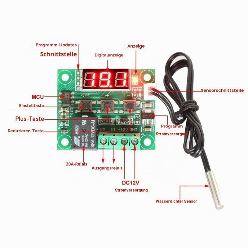 Hailege 2pcs W1209 12V DC Digital Temperature Controller Board Micro Digital Thermostat -50-110 Electronic Temperature Controller Module Switch with 10A Single Channel Relay and Waterproof