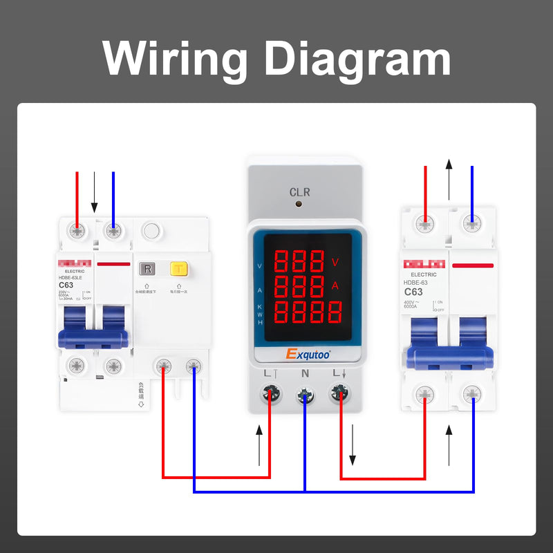 [Australia - AusPower] - Exqutoo Digital Display Energy Meter - AC Rail-Mounted Meter Electricity Usage Monitor for Voltage, Current, and Energy Consumption Measurement - GT2P-UID, AC 80~270V, 0~100A, 50/60Hz 3 Functions Digital Display 