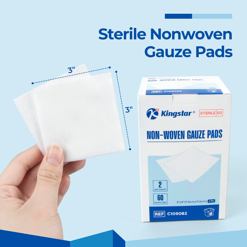 [Australia - AusPower] - Sterile Nonwoven Gauze Pads, 3"x 3" Wound Dressing, 60 Packs - 120 Pieces Superior Soft Sponge Pads, Higher Absorbent Gauze Compresses for Trauma or Post-Operative Wound Care 3"*3" 
