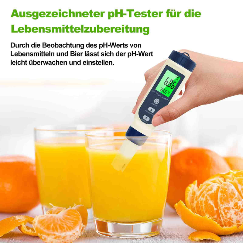 PH Meter Water, PH/TDS/EC/Salinity/Temp 5 in 1 pH Value Meter | With LCD display, automatic temperature compensation pH tester, high-precision water tester, ideal for drinking water, pool blue