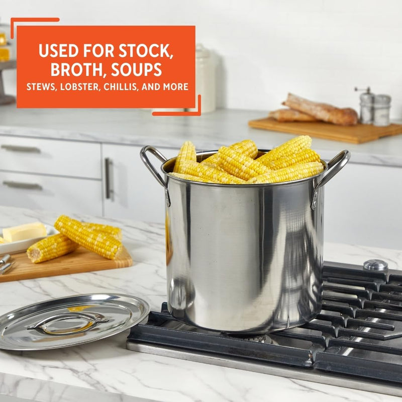 IMUSA USA Stainless Steel Stock Pot with Lid 12-Quart, Silver 12 Quarts