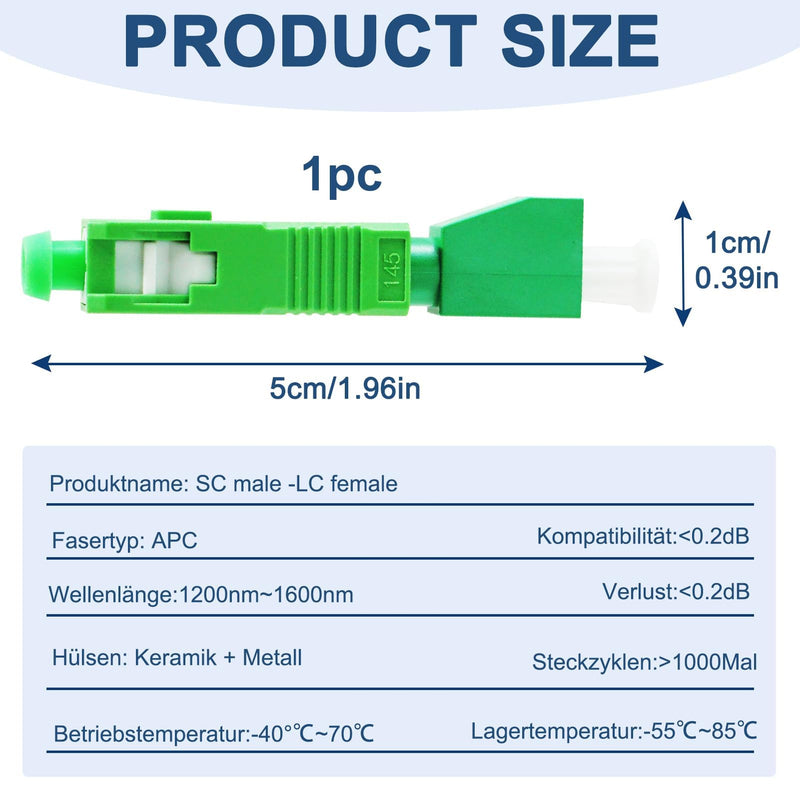 Fibre Optic Adapter LC/APC to SC/APC, Fibre Optic Coupling Singlemode Simplex 9/125µm, Hybrid Fibre Extension Cable Converter for Reliable Interface Conversion, OTDR, VFL etc.