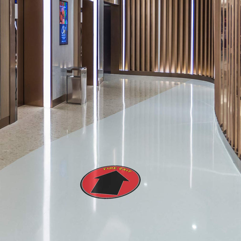 Fire Exit Floor Decals Red Anti-Slip Round Shape A Lifestyle Industrial Emergency Signs Stickers 17Inches Longer Side