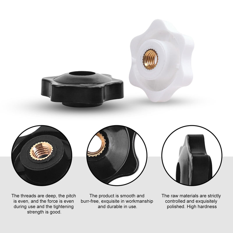 [Australia - AusPower] - 20pcs M6 Star Knob Female Threaded 32mm Plastic Head,Thru Hole Brass 6-Star Handle Nuts for Mechanical Equipment, 0.039inch/ 1mm Pitch of Thread?10White &10Black? 