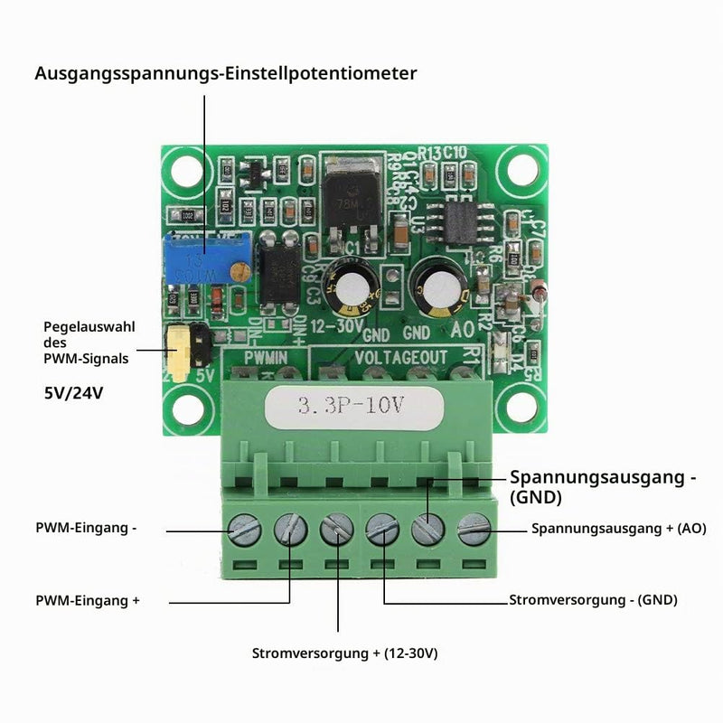 Fafeicy 3.3 V PWM to 0-10 VD/A Converter Module for Industrial PLC Control - Digital-Analog Converter for Signal Conversion in Industry, with Reverse Polarity Protection Function