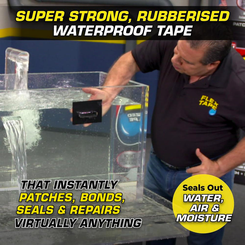 Flex Tape, MAX, Original Thick Flexible Rubberized Waterproof Tape - Seal and Patch Leaks, Works Underwater, Indoor Outdoor - Home RV Roof and Pool Repairs, Black, 4 in x 25 ft, Pack of 1