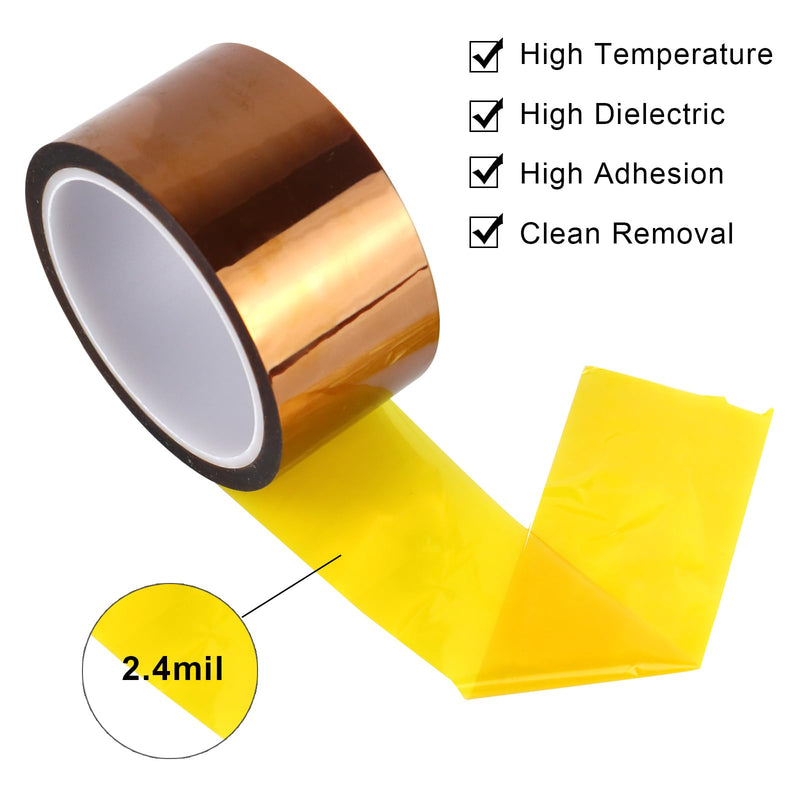[Australia - AusPower] - BOMEI PACK Polyimide Tape, 2 Pack High-Temperature Resistant Tape 2inch x 33m(108ft), No Residue Heat-Resistant Tape for Electric Task, 3D Printing, Soldering, Sublimation, Masking 