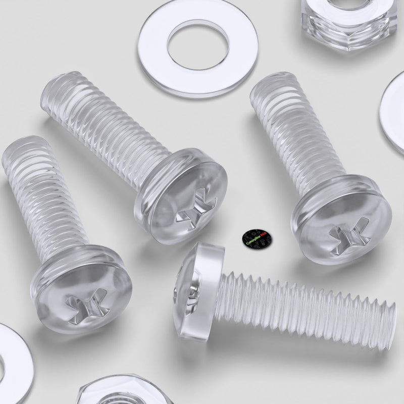 [Australia - AusPower] - 60 x Transparent Clear Plastic Acrylic, Pan Head, M3 x 10mm Nuts & Bolts, Washers -Acrylic Plastic Screws, (1/8 x 25/64 in) 