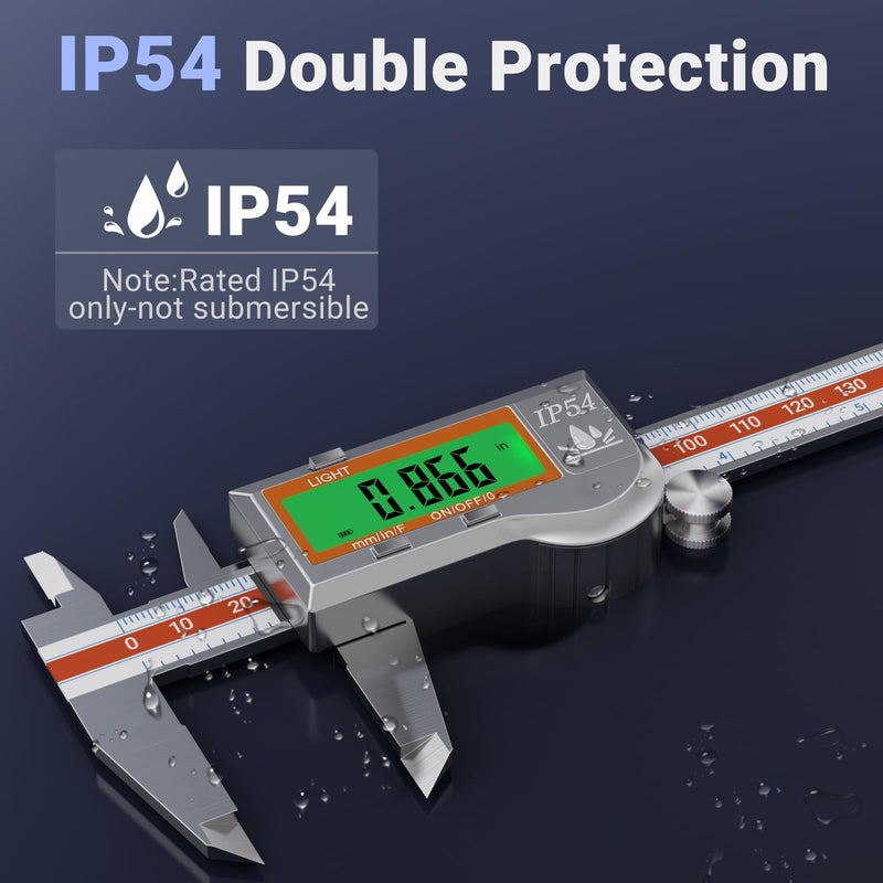 [Australia - AusPower] - Preciva Digital Caliper Measuring Tool, Stainless Steel Digital Micrometer Vernier Caliper, with Backlight LCD, Auto-Off Feature, IP54 Splash Proof Protection and Inch Metric Conversion 6 Inch/150 mm 