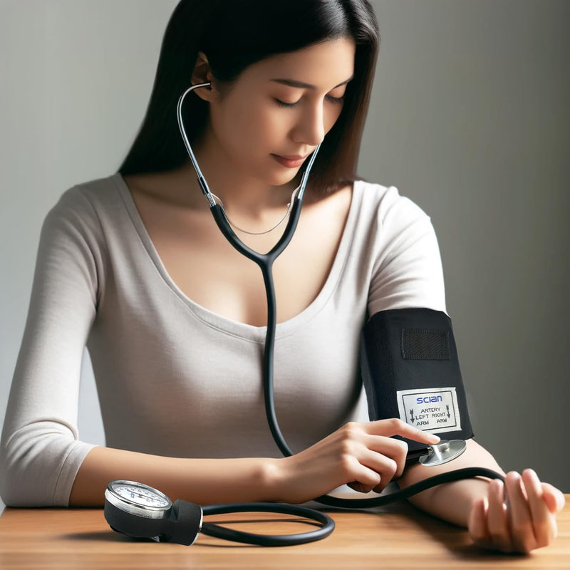 [Australia - AusPower] - Scian Manual Blood Pressure Cuff with Stethoscope – Professional Aneroid Sphygmomanometer with Adult Cuff 8.7”-16.5”& D-Ring, Classic Bp kit with Carrying Bag (Black) 