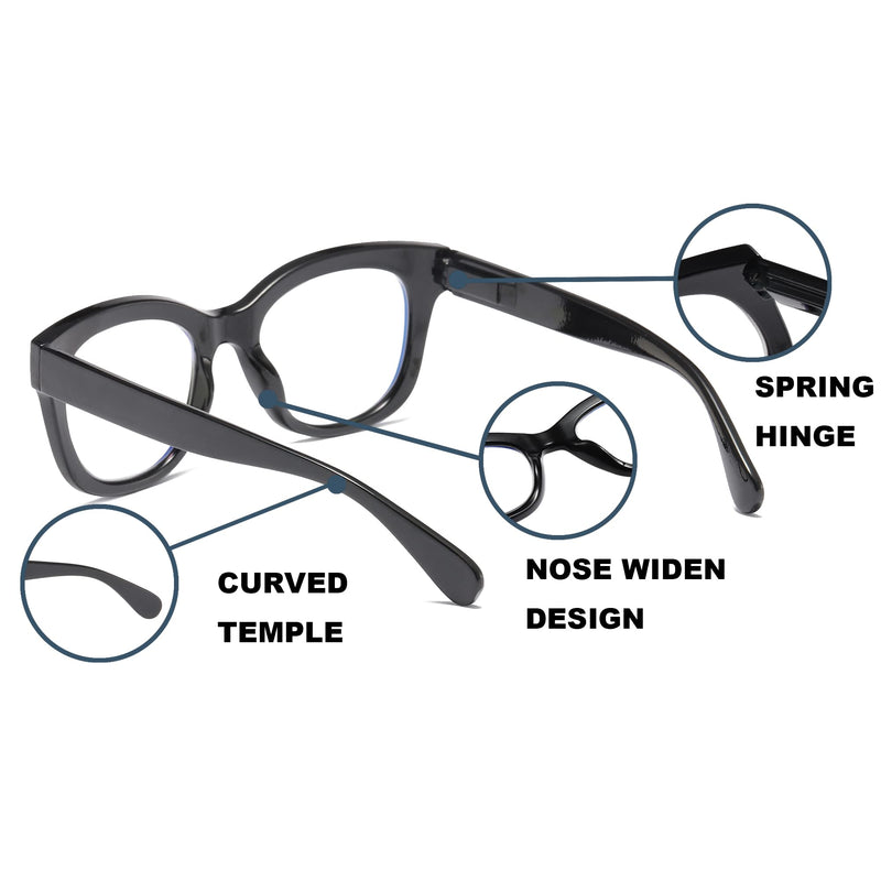 [Australia - AusPower] - Oversized Reading Glasses for Women,3 Pack Blue Light Blocking Computer Spring hinge Readers Black&leopard&grey Leopard 1.5 x 