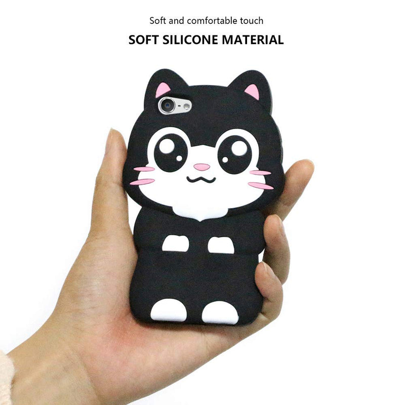 [Australia - AusPower] - Cute iPod Touch 7 Case, iPod Touch 6 Case, iPod Touch 5 Case, Funny Kawaii 3D Cartoon Big Eye Black Cat Kitty Animals Soft Silicone Shockproof Cases Cover for Kids Child Girls Women Pocket Cat 