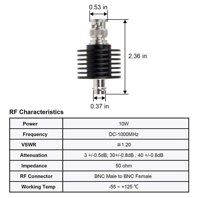 [Australia - AusPower] - XRDS -RF 10W 3dB BNC Male to Female Coaxial RF Attenuator, 50 Ohm, Signal Reduction, Testing & Telecommunications 