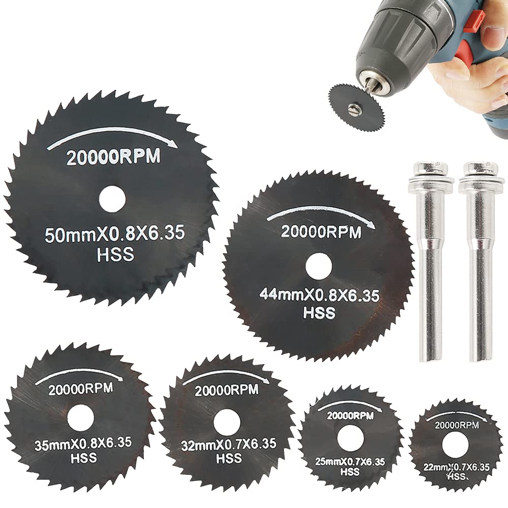 Mini Circular Saw Blade, HSS Saw Blades for Metal Cutter Power Set Wood Cutting with 2 Rods