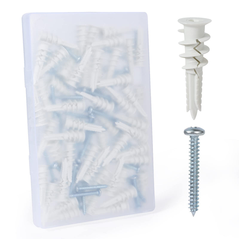 #8 Anchors Drywall Anchors 100Pcs Proffessional Wall Anchors and Screws for Drywall?50 Self-Tapping/Threaded Plastic Drywall Anchors ? 50 1-1/4'' Screws?75LBS Hanging, Dry Wall Anchors and Screws Kit