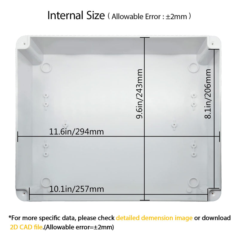 LeMotech Junction Box, Electrical Box IP65 Water Resistant Dustproof ABS Plastic Project Enclosure for Electronics White 11.8 x 9.8 x 4.7 inch 11.8"x 9.8"x 4.7"
