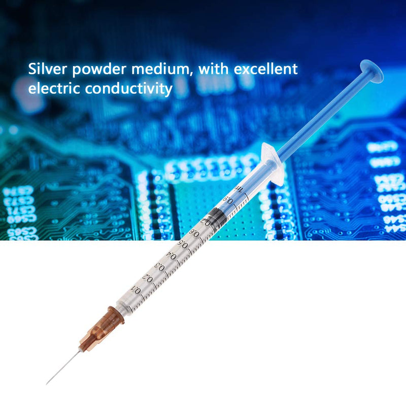 [Australia - AusPower] - Conductive Adhesive, Silver Conductive Grease Silver Powder Medium Electromagnetic Shielding Conductive Silver Paste Silver Paste Syringe for PCB Board Repair(0.7ml) 