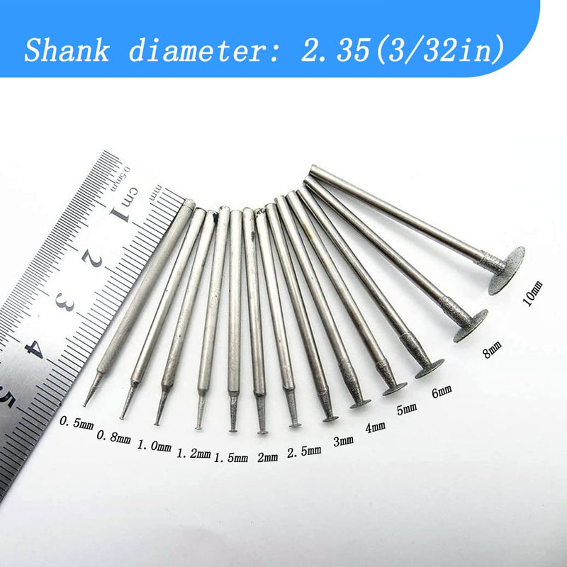[Australia - AusPower] - Luo ke 13 Pcs T Shape Diamond Burr - 3/32'' Shank Channel Cutting Burs Diamond Mounted Stone Carving Burr for Rotary Tools includes Dremel 