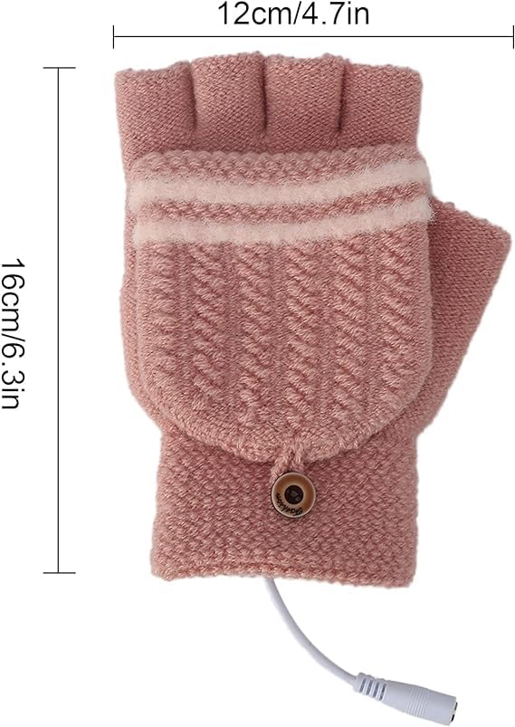 [Australia - AusPower] - Mens Womens USB Heated Gloves Mitten USB Hands Warmer Laptop Gloves Full& Half Fingerless Winter Warm Heating Gloves Women Pink - 3 