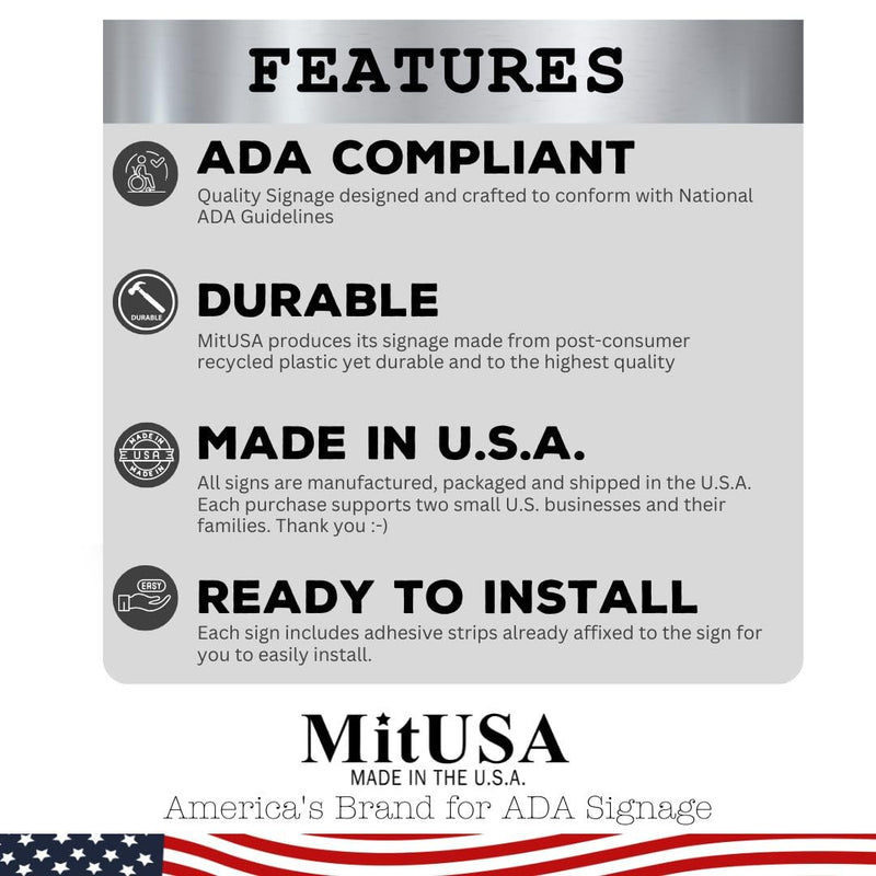 ADA Compliant, Women's Handicap Bathroom Sign, Raised Icons, & Grade 2 Braille - Includes Adhesive Strips for Easy Installation - 6" W x 9" H Made in the U.S.A. (Black, 6-Pack) Black