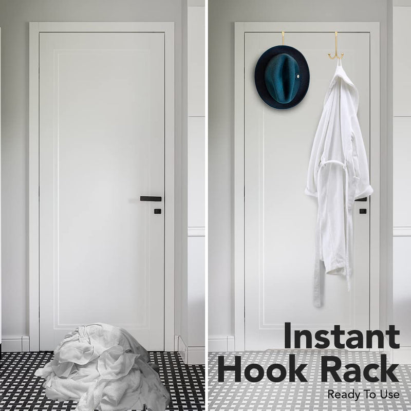 [Australia - AusPower] - 2-Pack Over The Door Hooks - with 2 Hang Heads & Snug Fit Pads Heavy Duty Hook for Hanging Coats, Towels, Caps & Robes - Elegant Matt Finish - No Drill Hanger Organizer - Gold 