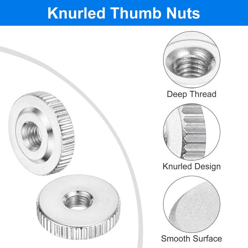 [Australia - AusPower] - uxcell 10Pcs M6 Knurled Thumb Nuts, Carbon Steel Round Knurled Flat Head Through Hole Handle Nut, Lock Adjusting Nuts, Thin Type, Nickel Plated, Silver 10 