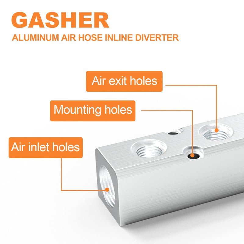 [Australia - AusPower] - GASHER 2PCS Aluminum 4 Way 6 Port Pneumatic Manifold Air Distribution Block Splitter 1/4" Output Port 1/2" Supply Port 4 Way-6 Port 2 