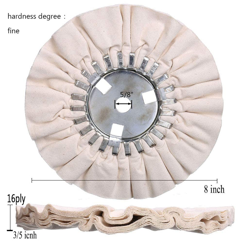 [Australia - AusPower] - 8" White Airway Buffing Wheel,5/8'' Arbor Hole,16 Plys/Fine Polishing for Angle Grinder,1PCS Fine-1pcs 