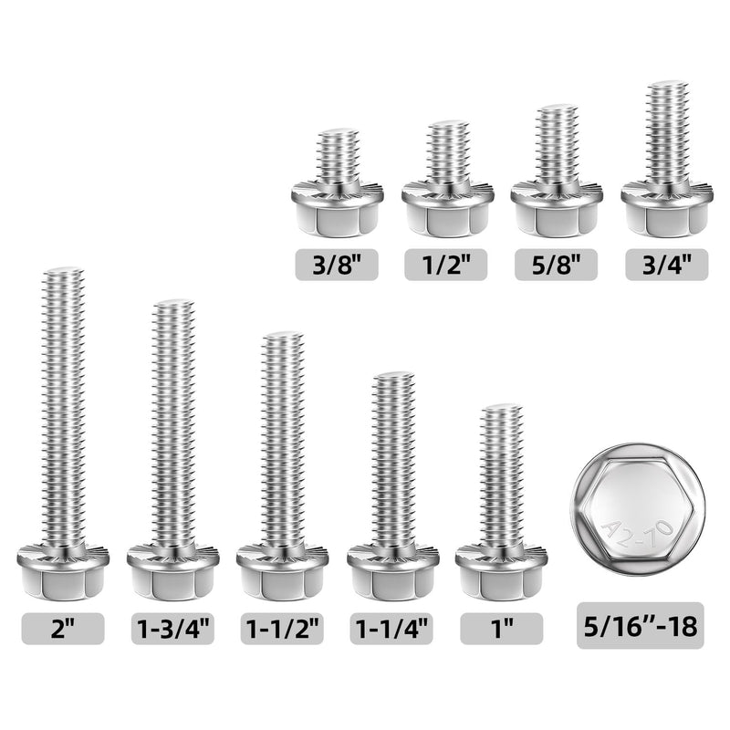 [Australia - AusPower] - 5/16-18 x 1" Flanged Hex Head Bolts, Flange Hexagon Screws, 18-8 Stainless Steel (304), Plain Finish, Full Thread, 15 PCS 5/16-18 x 1" 