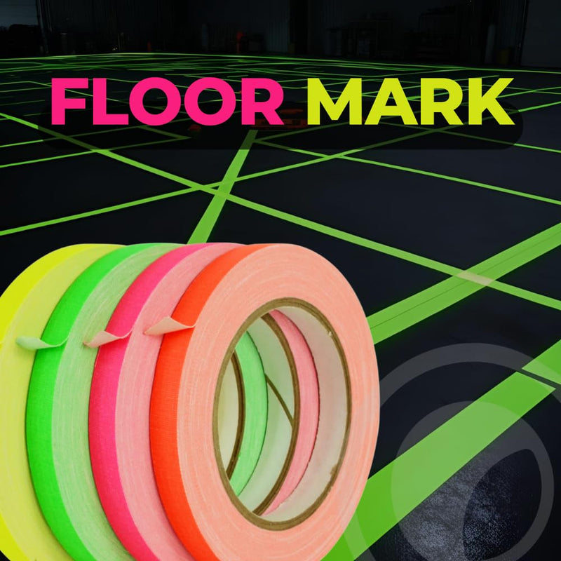 WOD GTMC12F Fluorescent Multi-Color Rainbow Gaffer Tape, 3/4 inch x 25 yds. (4-Rolls) Gym School Pack Floor Marking Tape, Secures Cables, & No Sticky Residue 3/4 Inch - 4 Pack