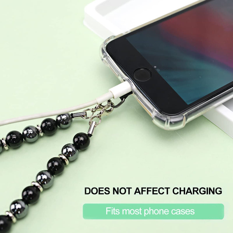 [Australia - AusPower] - Marble Beaded Phone Wrist Strap, Cellphone Lanyard with Tether Tab, Hands-Free Wristlet Bracelet Obsidian Black 