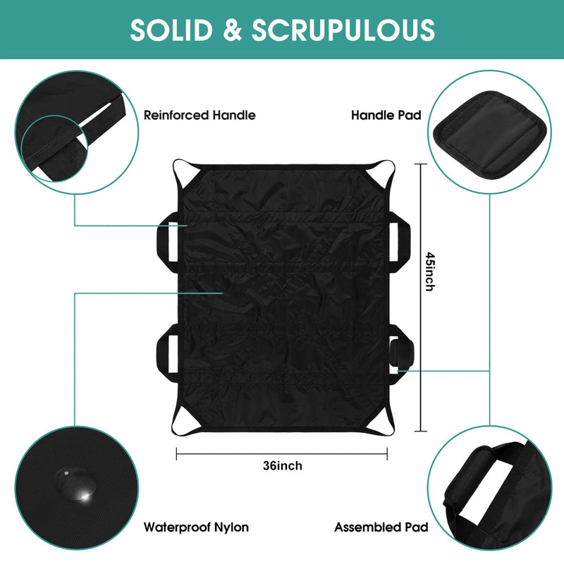 [Australia - AusPower] - 45" x 36" Positioning Bed Pad with Handles Washable Draw Sheets for Hospital Bed Ridden Patient Clothes Waterproof Glide Sheets for Patients Moving Pad for Lifting &Transfer Sheet Nylon, Black 45" X 36" 