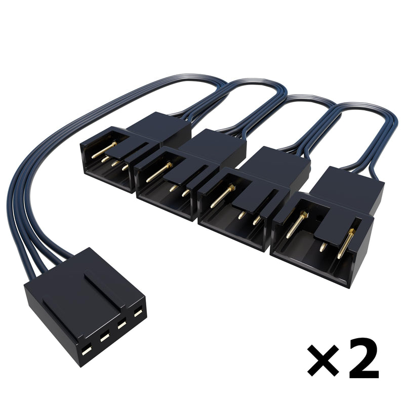 [Australia - AusPower] - Ancable Pack of 2 4-Pin PWM Fan Splitter Cable - 1 x 4 Pin to 4 x 4 Pin Male Extension Cable Fan Cable for Case Fans, CPU Fans, Motherboard Fans, PC Computer Fan 