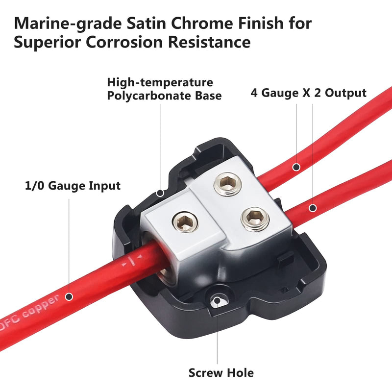 [Australia - AusPower] - RECOIL 2-Way Power Distribution Block, 1 X 0/2/4 Gauge in / 2 X 4/8 Gauge Out Power Distribution Ground Distributor Block for Car Audio Amplifier Splitter 2 Pack 
