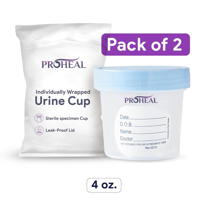 [Australia - AusPower] - Sterile Urine Specimen Cups with Lids (2PK)- 4 oz. Sample Urine Cups for Specimen Collection - Individually Wrapped Urine Cups for Testing - Stool, Semen Analysis, and Pee Cup 2 