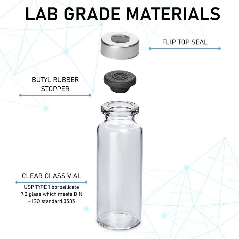 50 Pack 20ml Sealed Sample Vials, Transparent Glass Vials with Self Healing Injection Port 50