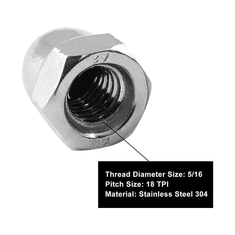 [Australia - AusPower] - 5/16-18 Acorn Hex Cap Nuts, 304 Stainless Steel Hex Nut Set, Plain Finish, Pack of 25 25pcs 5/16-18 