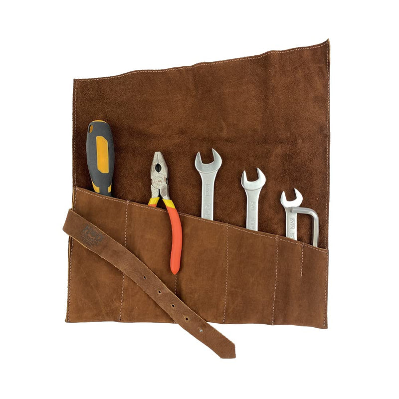 Hide & Drink, Large Tool Roll Up Bag (6 Slots), Portable Carry-On Pouch, Workshop Storage, Woodworking Tools Organizer, Full Grain Leather, Handmade, Swayze Suede