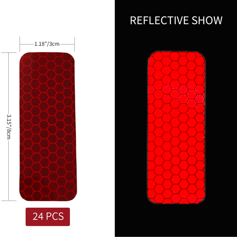 Reflector Stickers-High Visibility-Good Adhesion-Outdoor Waterproof-Red-1.18" × 3.15"- 24 PCS-Reflective Stickers for Helmet，Bike, Car, Mailbox, Motorcycle 1.18" × 3.15" Red