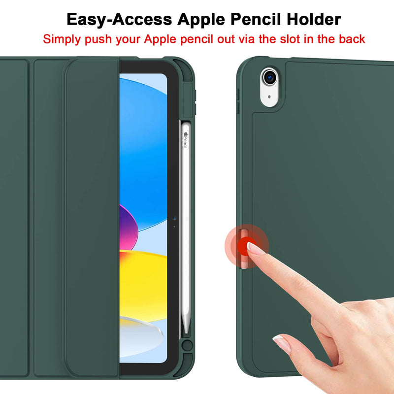 [Australia - AusPower] - ZryXal New iPad 10th Generation Case 10.9 Inch 2022 with Pencil Holder, Smart iPad Case with Soft TPU Back [Support Auto Wake/Sleep] (New Midnight Green) New Midnight Green 