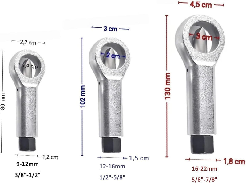 3 pieces nut separator nut remover 9-12 mm/12-16 mm/16-22 mm | Nut Remover Nut Splitter Remover Broken and Damaged Nuts Tool Set Extraction Tool