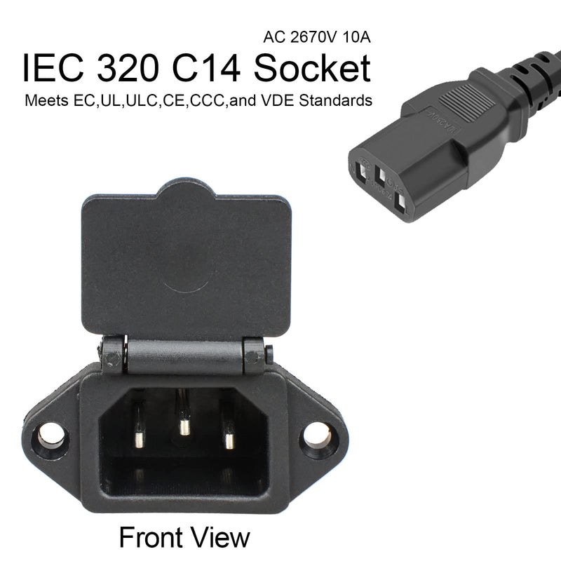 [Australia - AusPower] - QTEATAK 2 Pcs AC 250V 10A IEC 320 C14 Panel Mount Plug Adapter Power Connector Socket with Spring Cover 