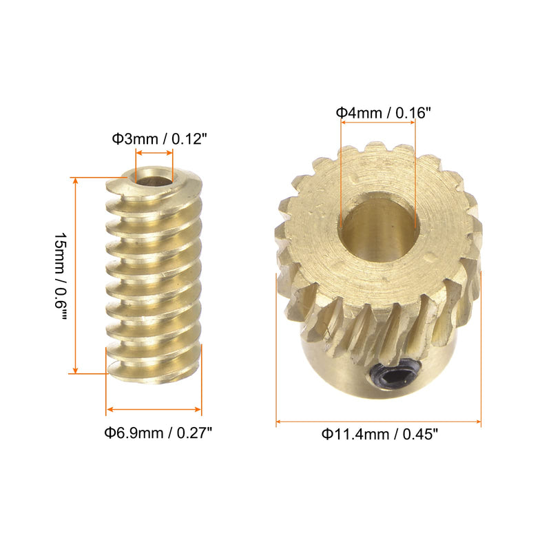 [Australia - AusPower] - Worm Gear Set Brass 0.5 Modulus 20T 20:1 Reduction Rate 3mm Hole Diameter Right Rotate Drive Gear Box Wheel Shaft Kits 