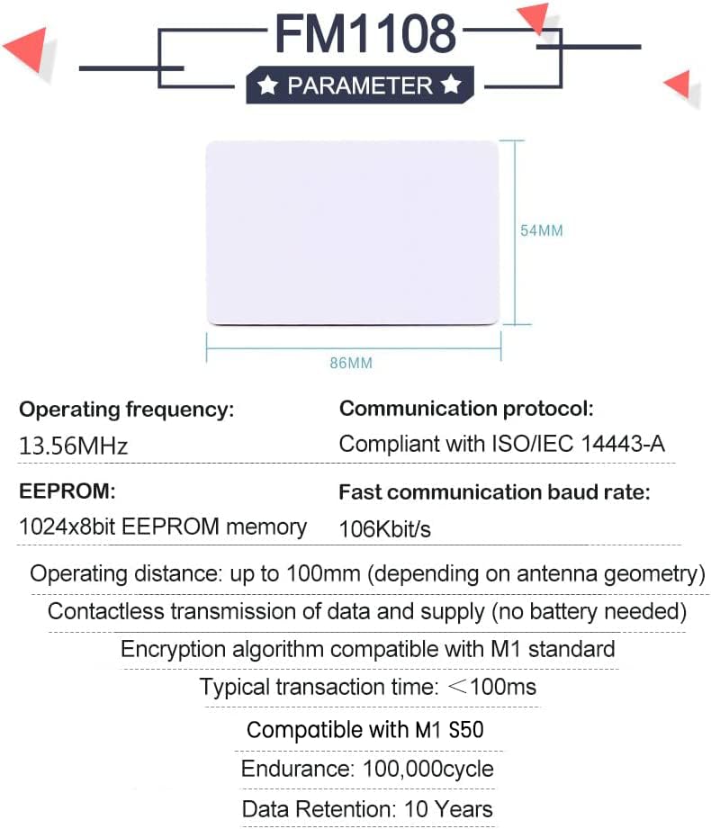 10 Stück RFID Karte M1 Classic 1K NFC Tags Karten 13,56MHz ISO 14443A, Leere IC M1 Karte FM1108 1k Weiße Karte Bedruckbar für Ein- und Ausstieg, Entriegelung elektronischer Schlüssel
