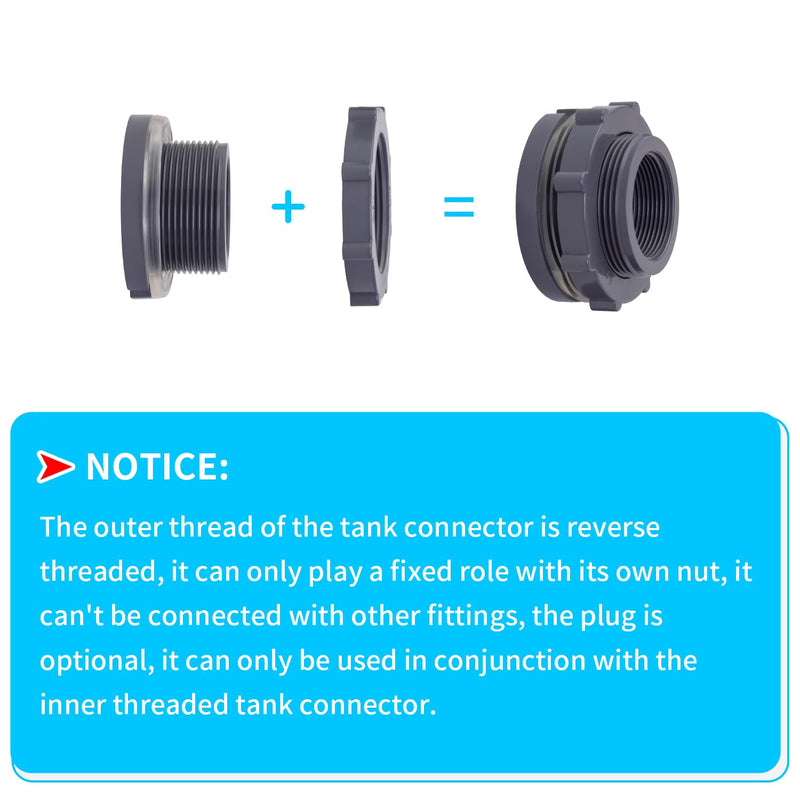[Australia - AusPower] - ChillWaves PVC Bulkhead Fitting 2" Double Thread Connector Adapter for Water Tank, Aquariums, Rain barrels(2-PACK) 2 Inch 