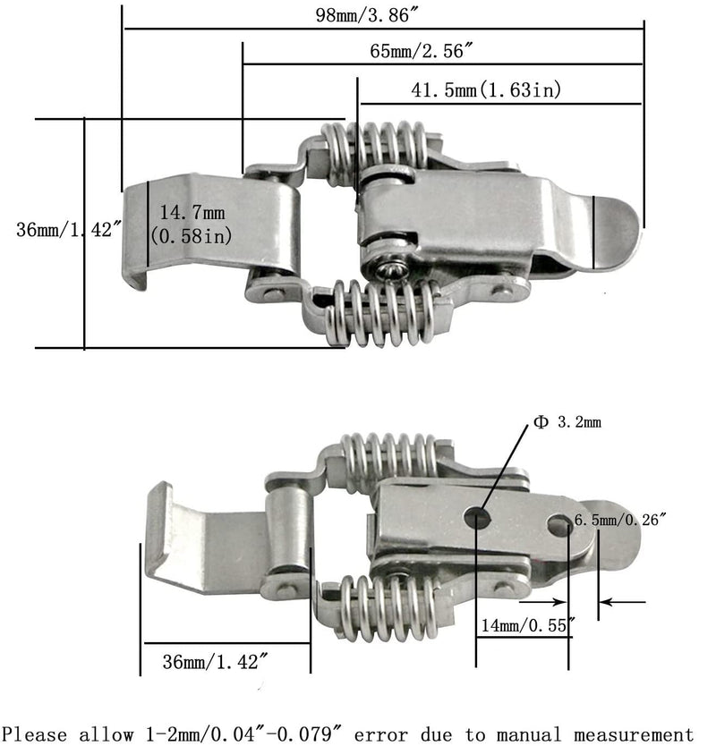 NRC&XRC Stainless Steel Rustic Industrial Double Spring Locking Latch Hasp Chest Toggle Catch Clasp Furniture Hardware Accessories w/Screws (4, M) 4 Medium
