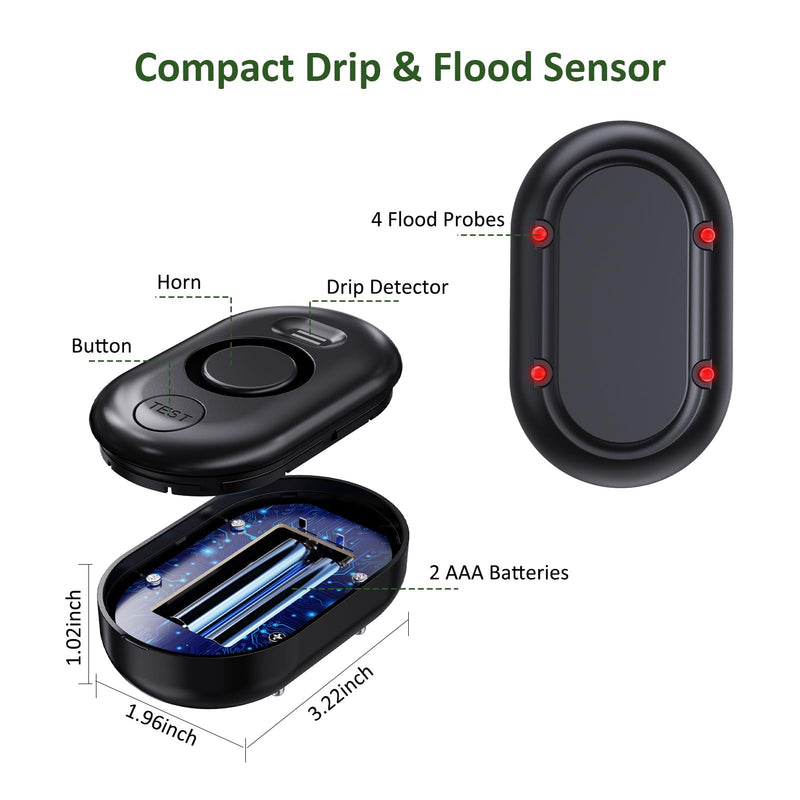 [Australia - AusPower] - 5 Pack WD60 Water Leak Detectors for Home, 100dB Water Sensor Alarm for Basement, Leakage Detection Device for Pipe/Drain/Under Sink Drip, Floor Flood in Bathroom/Kitchen/Toilet/Laundry Room, Black 5 Sensors 