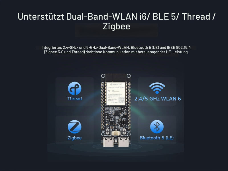 ESP32-C5 5GHz/2.4GHz Dual-Band Wi-Fi 6 Development Board, Based on ESP32-C5-WROOM-1 Module, 240MHz RISC-V Processor, Supports BLE 5/Thread/Zigbee Radio Communication, 16MB Flash, 8MB PSRAM