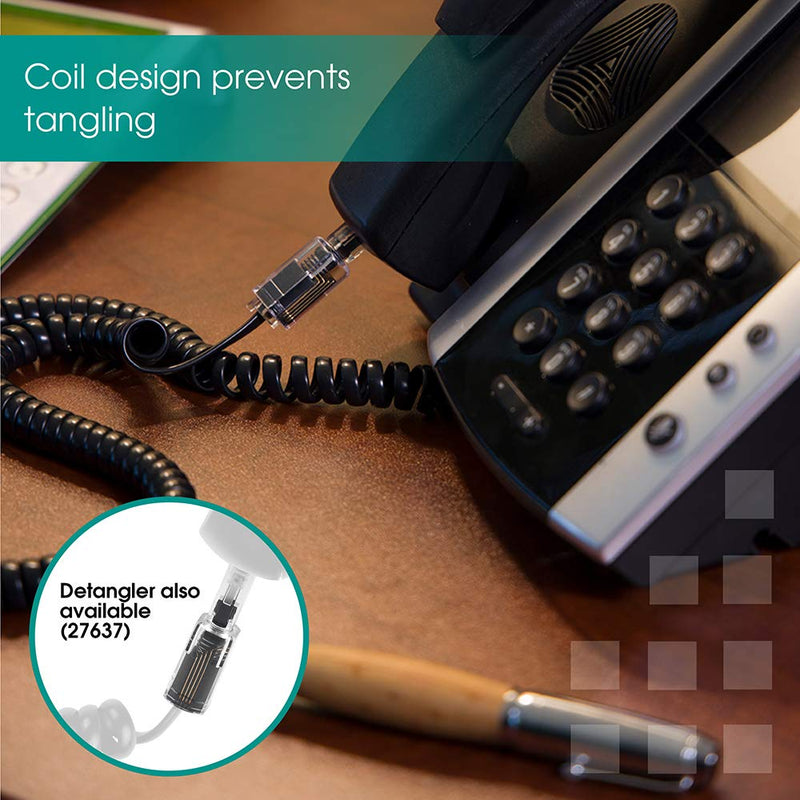 [Australia - AusPower] - Power Gear Coiled Telephone Cord, 2 Feet Coiled, 12 Feet Uncoiled, Phone Cord works with All Corded Landline Phones, For Use in Home or Office, Black, 27639 1 Pack 