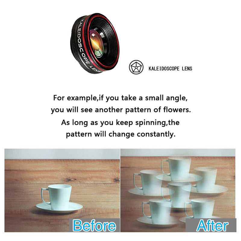 [Australia - AusPower] - Phone Camera Lens,Clip on Cell Phone Lens kit 5 in 1, 235° Fisheye Lens + 25X Macro Lens + 0.62X Super Wide Angle Lens,Starlight+Kaleidoscope,for Most iPhone Android Phones and Smartphones Black 